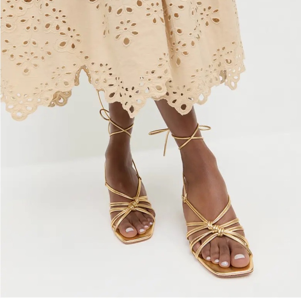 NEW Loeffler Randall Vivienne Metallic Gold Lace-Up Strappy Sandals 11.5M